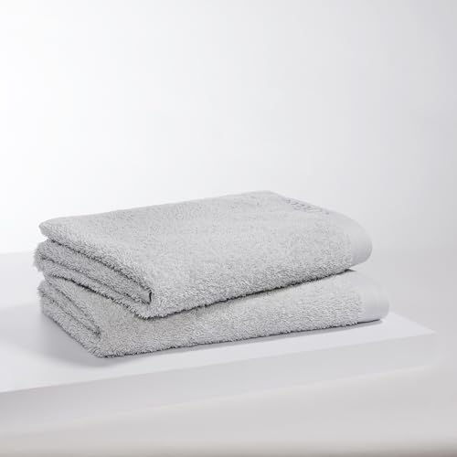 s.Oliver 2 TLG Duschtuch Set 70x140cm - 100% Baumwolle, 600 g/m², weich & saugstark, Doppelpack Duschtücher hellgrau