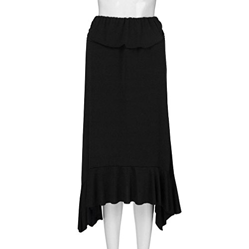 Clearance! Elogoog Women Solid Flowy Handkerchief Hemline Midi Skirt Flared High Waist Long Skirts (Black, L) - Thumbnail 4