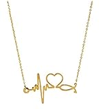 SXNK7 Stainless Steel Gold Silver Heartbeat Cardiogram ECG Pendant Stethoscope Chokers Necklace