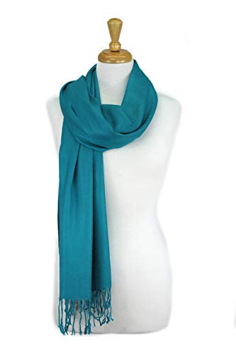 Paskmlna Large Solid Color Pashmina Shawl Wrap Scarf 80" X 27" (#48Teal Green) - Thumbnail 3