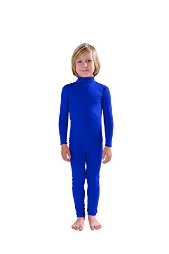 Full Bodysuit Kids Dancewear Without Gloves and Socks Solid Color Lycra Spandex Zentai Child Unitard (S, Blue)