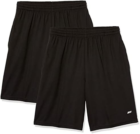 Pantalones Cortos Deportivos de Baloncesto, Holgados, Cintura Elástica, Transpirables, Absorben la humedad Hombre, Paquete de 2, Negro, M