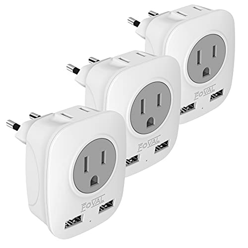 European Plug Travel Adapter 3 Pack, FOVAL International Power Adaptor
