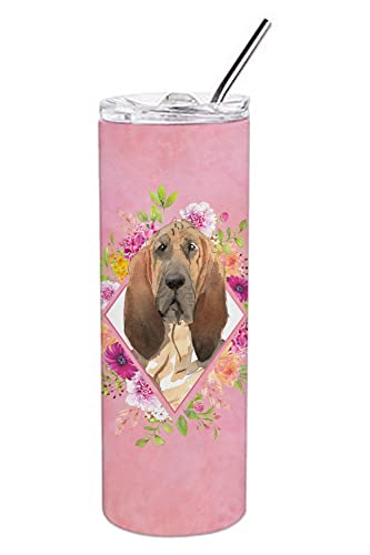 Caroline's Treasures CK4259TBL20 Bloodhound Pink Flowers Stainless Steel 20 oz…