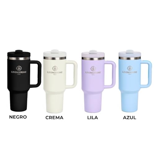 Livingstone1855 Vaso térmico 1.2L, Mantiene 24h Frío / 12h Calor, Termo Acero Inoxidable 304 con Asa y Pajita, Antifugas, Taza térmica grande Reutilizable, Sin BPA, Ideal Gimnasio, Oficina y Viaje