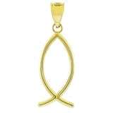 10k Yellow Gold Ichthus Christian Vertical Fish Pendant