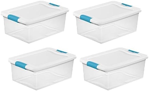Sterilite 15 Quart. Latching Box | Recessed Lids allows for Secure Stacking (15 QT | SET OF 4)