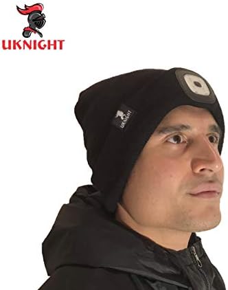 Uknight Premium Quality Black Beanie Hat with a Powerful LED Removeable and USB Rechargeable Light With 3 Brightness Levels.
