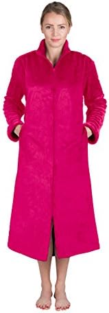 Super Plush Front Zipper Scroll Texture Robe Zipper Bathrobe (Medium, Scarlet Rose)