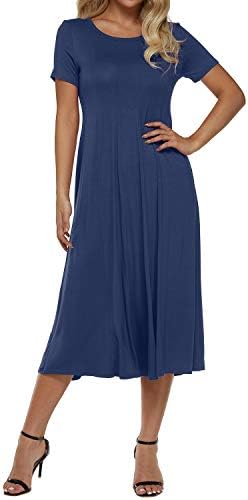 Zanzea Women Plain Dress Short Sleeve Aline High Waist Casual Solid Basic Swing Midi Dresses Cocktail