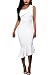 Common Women Elegant Single Shoulder Ruffle Mermaid Midi Dress(White-M)