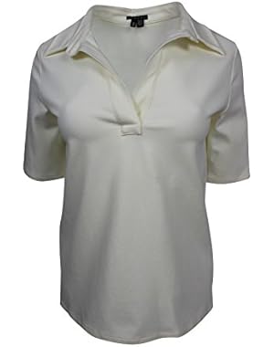 Theory Women's Ivory Slit Neck Top