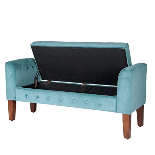 HomePop Velvet Tufted Storage Bench Settee with Hinged Lid, Deep Navy