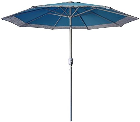 ShadeRest 8 ft Outdoor Aluminum Table Patio Umbrella with Push Button Tilt and Crank, 8 Ribs, Floral Blue