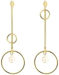 14ct Yellow Gold Plated Simulated Pearl Mismatch Halo Ring Drop Earrings
