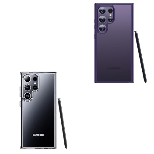 CASEKOO Bundle-2 Items: Genuine Official for Samsung Galaxy S24 Ultra Case [10FT Military Drop Protection] Slim Matte Translucent Shockproof Protective S24 Ultra Case 6.8'' 2024, Purple and Clear