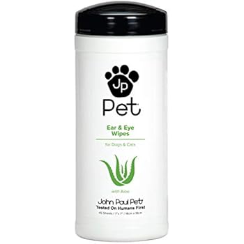 John Paul Pet Ear and Eye Pet Wipes for Dogs and Cats, Infused with Aloe, 7