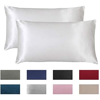 Omelas 2 Pack Standard Silk Satin Pillowcases for Hair and Skin Queen Size Silky Smooth Pillow Cases Solid Colored Cool Sateen Pillow Cover with Envelope Closure (Ivory, 20