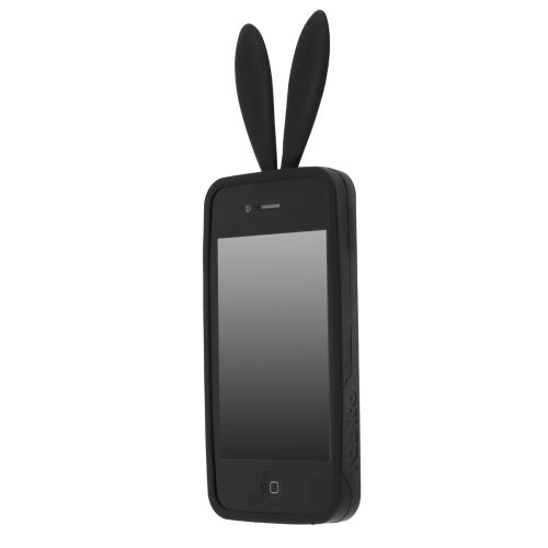 Black-Bunny Rabit Silicone Case Skin for Iphone Stand Tail Holder