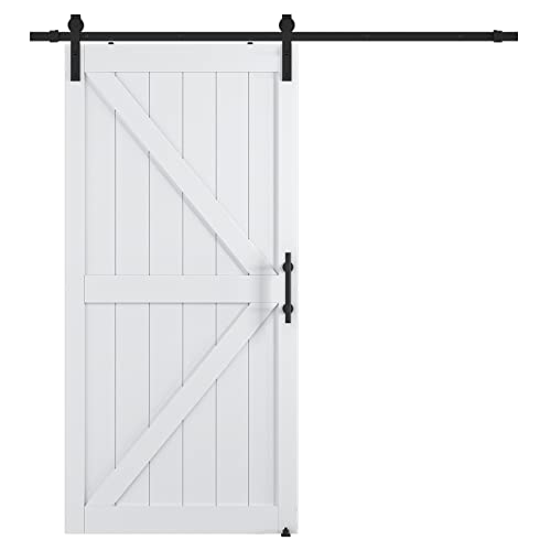 Photo 1 of *BROKEN BEAM*COSHOMER 40in x 84in MDF Sliding Barn Door with 7ft Barn Door Hardware Kit & Handle, Pre-Drilled Holes Easy Assembly -Solid Barn Door Slab Covered with Water-Proof PVC Surface, White, K-Frame