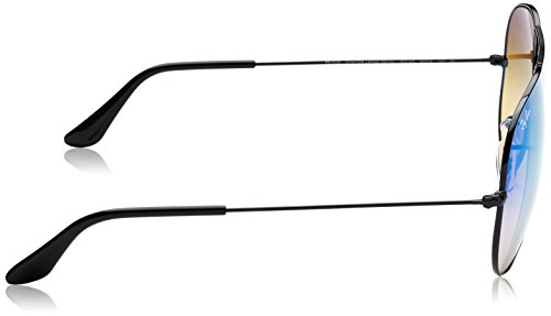 Ray-Ban 3025 Aviator Large Metal Mirrored Non-Polarized Sunglasses, Shiny Black/Mirror Gradient Blue (002/4O), 62mm