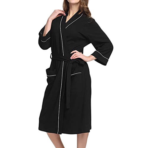 Women's Summer Pajamas Cotton Solid Color Lace-up Robe Nightgown