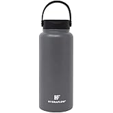 Hydraflow Hybrid - Triple Wall Vacuum Insulated Water Bottle with Wide Mouth Lid (34oz, Powder Graphite) Stainless Steel Metal Thermos, Reusable Leak Proof BPA-FREE for Sports and Travel
