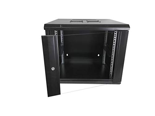 AEONS 9U Professional Wall Mount Server Cabinet Enclosure Double Section Hinged Swing Out 19-Inch Server Network Rack with Locking Glass Door Black (Fully Assembled)