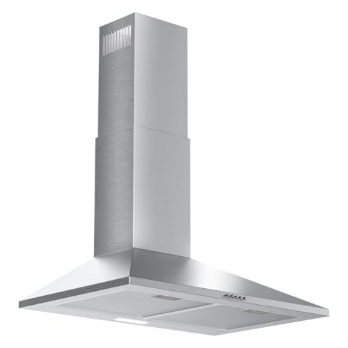 Borrallio Range Hood 30 inch, Wall Mount Range Hood with Ducted/Ductless Convertible Duct, Stainless Steel Stove Vent Hood with Aluminum Filters, 3 Speed Exhaust Fan, LED Light, Push Button Control