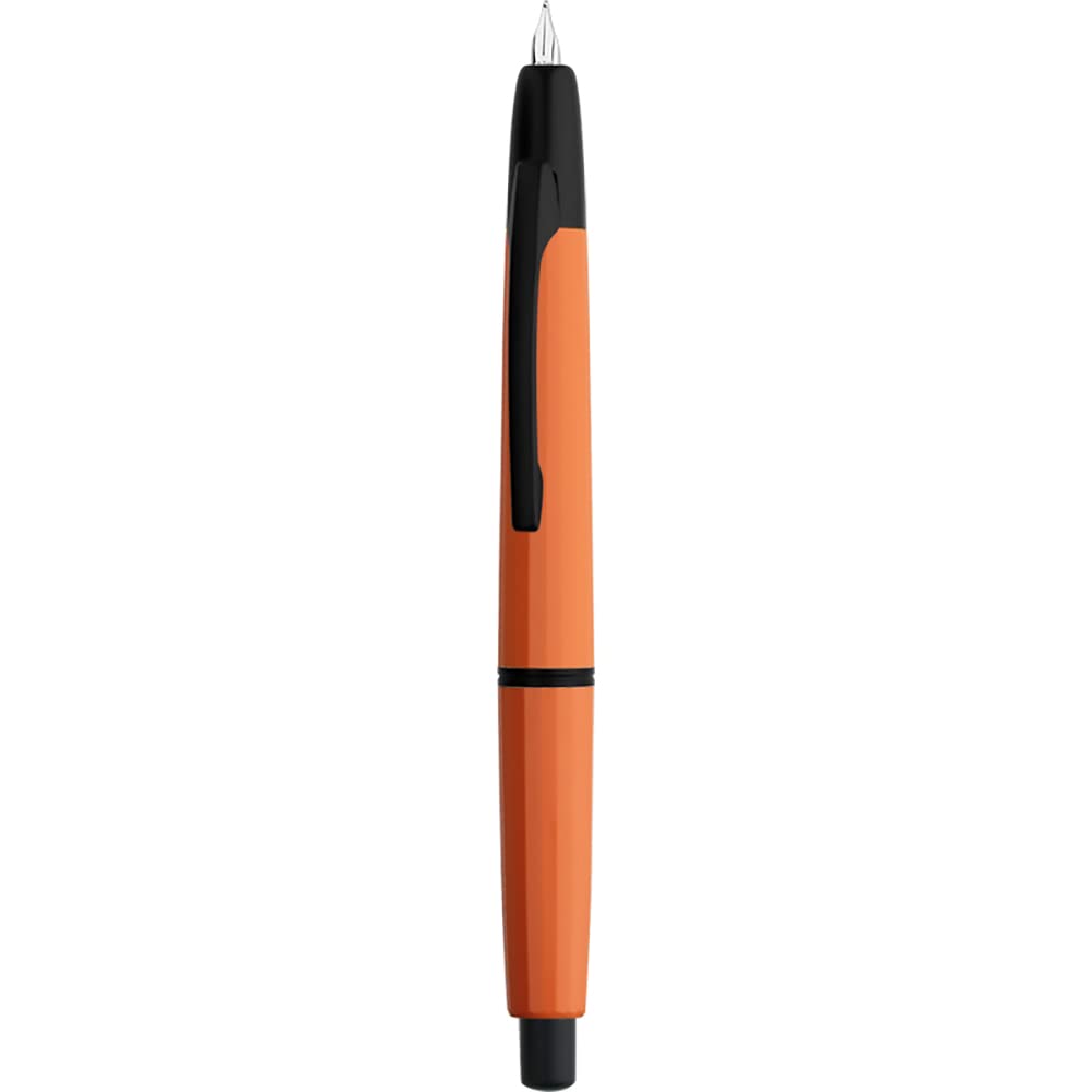 erofa Majohn A2 Press Fountain Pen Extra Fine Nib with Box, Retractable Orange Resin Ink Pen with Converter Writing Pen Set (Black Clip Version)