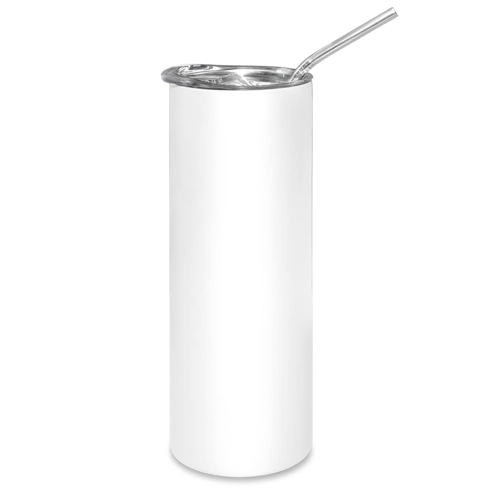 MR.R 20oz Sublimation White Blank Tumbler Straight Skinny Tumbler Cups with Metal Straw,Stainless Steel Coffee Tumbler Bottle for Heat Transfer Printing