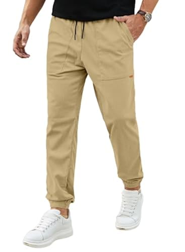 JMIERR Corduroy Pants Men Elastic Waist Drawstring Stretch Tapered