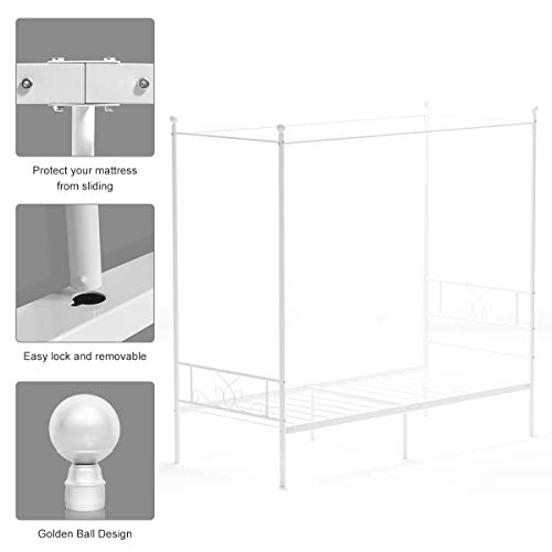 Weehom Canopy Platform Bed Frame with Ball Design Metal Bed Strong