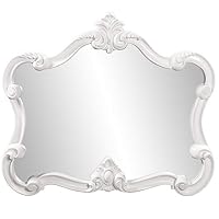 Howard Elliott Veruca Rectangular Mirror, Ornate Wall Piece, Glossy White Lacquer, 28 x 32-Inch