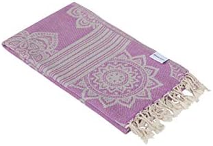 InfuseZen 100% Cotton Peshtemal, Reversible Turkish Towel for The Bath, Beach or Pool, Thin Fouta Towel for Travel, Gym, Yoga, Spa, 68 inches x 37 inches (Light Purple)