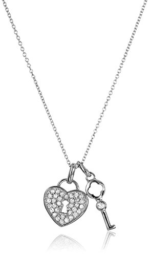 Sterling Silver Diamond Key and Heart Pendant Necklace (1/4 cttw, I-J Color, I3 Clarity)