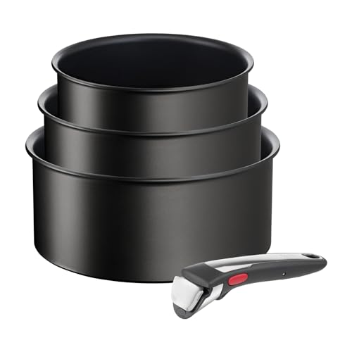 Tefal Ingenio Unlimited On 4-teiliges Kasserollenset, 16/18/20 cm, Topfset abnehmbarer Griff, stapelbar, platzsparend, Topfset Induktion antihaftversiegelt, einfache Handhabung und Reinigung, L39594