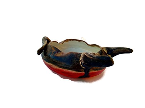 Animal-like hand thrown ashtray red and brown, with tail and horns