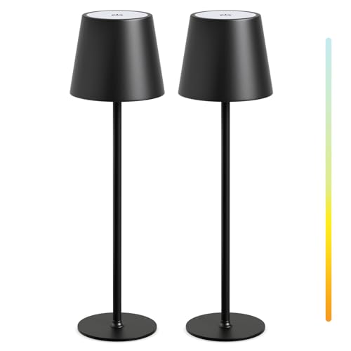 Lámpara de mesa inalámbrica, 2 unidades, control táctil, regulable, blanco cálido, 2700 K-4000 K, metal, lámpara de mesa LED, batería impermeable IP54, lámpara de mesa para jardín, comedor