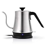 Electric Tea Kettle Gooseneck Stainless Steel Water Boiler Kettle with Thermometer Fast Heating & Auto Shut-Off, 1 Liter, 1000W