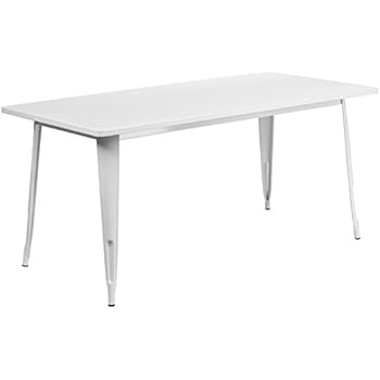 Flash Furniture 31.5'' x 63'' Rectangular White Metal Indoor-Outdoor Table