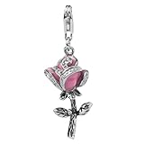 Jovana Sterling Silver Links Charm Pink Rose Pink Enamel lobster clasp