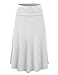 Lock and Love LL WB1105 Womens Lightweight Fold Over Flared Midi Skirt M White
