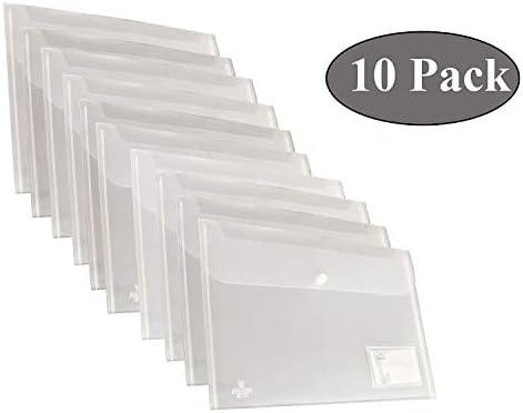 Ecotail 10 Pack A4 Document File Bag, Transparent Envelope Holder Storage Case, Snap Button Organizer, My Clear Plastic Container