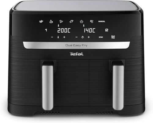 Tefal Dual Easy Fry Heißluftfritteuse 8,3 L – Airfryer mit 2 Kammern & XL-Schublade, 7 Programme, 2700 W, Extra-Crisp-Technologie, fettarm frittieren & energiesparend, spülmaschinenfest EY9018