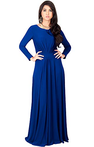 KOH KOH Plus Size Womens Long Full Sleeve Sleeves Flowy Empire Waist Fall Winter Modest Formal Floor Length Abaya Muslim Gown Gowns Maxi Dress Dresses, Cobalt/Royal Blue XL 14-16