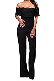 Rokiney Women's Sexy Off Shoulder High Waist Wide Leg Jumpsuits Rompers Pants