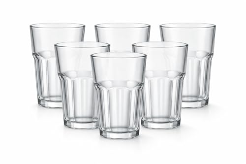 Kit 6 Copos de Vidro 400ml – Design Facetado Moderno, Vidro Espesso e Resistente, Ideal para Água, Suco, Refrigerante, Cerveja e Drinks