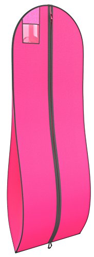 Gusseted Garment Bag - For Prom Dresses and Bridal Wedding Gowns - Travel Folding Loop, ID Window - 72" x 24" - Hot Pink and Black Trim - 2017 Collection by Your Bags