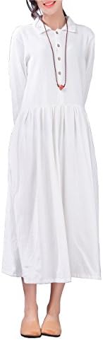 LifeShow Women's Casual Spring/Fall Cotton Long Linen Shirt Dress With Pockets